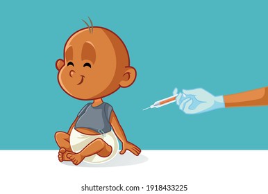Doctor Vaccinating Little Baby in Hospital Vector Cartoon. Cute newborn getting immunization by vaccine in medical facility
