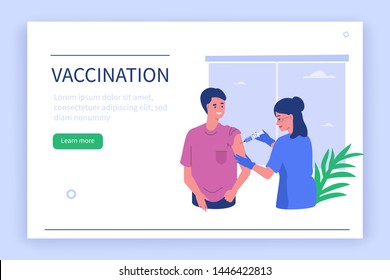 Doctor vaccinating patient. Can use for web banner, infographics, hero images.  Flat style vector illustration isolated on white background.