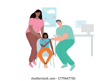 Doctor vaccinating the patient. A woman with a child at a doctor appointment.
