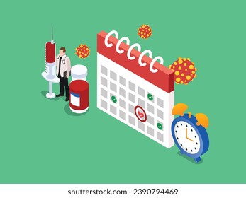 Doctor with vaccination calendar isometric 3d vector illustration concept