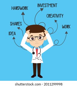 Doctor Various Thoughts Flat Vector Cartoon Illustration