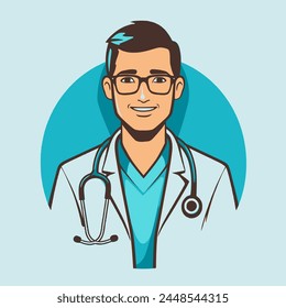 Doctor Vector Art in Plain Background Physician, Medical Professional, Health Care, Icon.