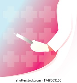Doctor Vector background with a syringe in his hand
