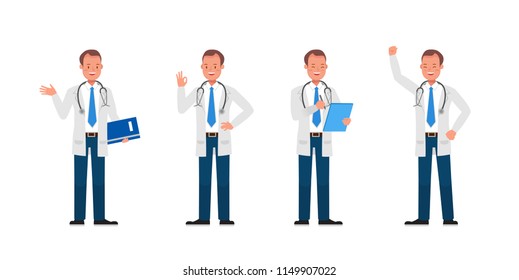 Doctor vector character design. Presentation in various action