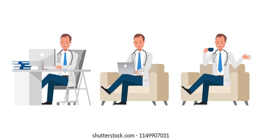 Doctor vector character design. Presentation in various action