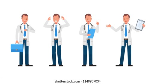 Doctor vector character design. Presentation in various action