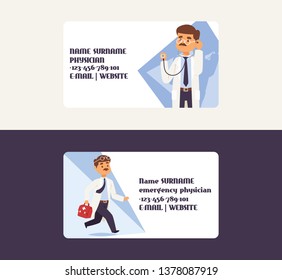 Doctor vector doctoral character professional medical worker physician with medicine-chest in clinic illustration backdrop set of hospital ad banner background.