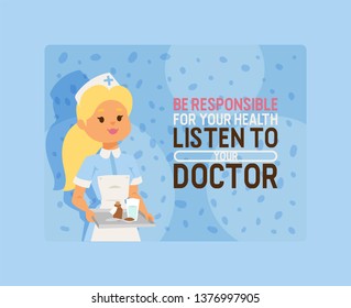 Doctor vector doctoral woman character professional medical worker nurse girl physician in clinic illustration backdrop hospital medicable ad banner background.
