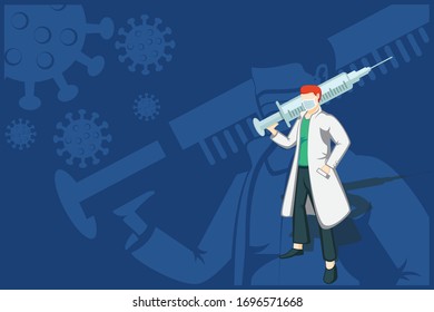 Doctor vector graphic with syringe as a weapon, good  for any business
