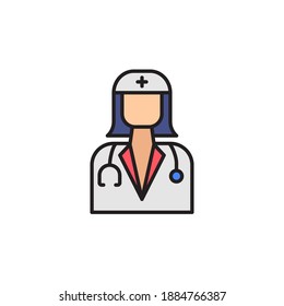 doctor vector icon colorful. job character illustration. woman profession