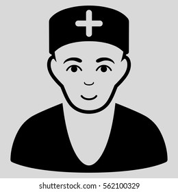 Doctor vector icon. Flat black symbol. Pictogram is isolated on a light gray background. Designed for web and software interfaces.