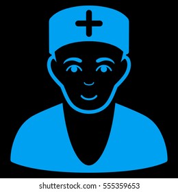 Doctor vector icon. Flat blue symbol. Pictogram is isolated on a black background. Designed for web and software interfaces.