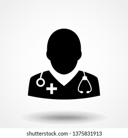 Doctor vector icon. Flat vector illustration in black on white background. EPS 10