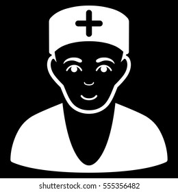 Doctor vector icon. Flat white symbol. Pictogram is isolated on a black background. Designed for web and software interfaces.