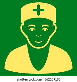 Doctor vector icon. Flat yellow symbol. Pictogram is isolated on a green background. Designed for web and software interfaces.