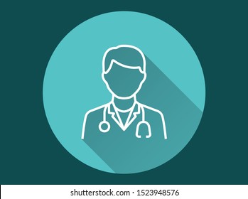 Doctor vector icon with long shadow. Simple illustration isolated for graphic and web design.