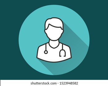 Doctor vector icon with long shadow. Simple illustration isolated for graphic and web design.