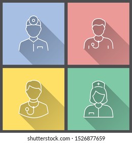 Doctor vector icon with long shadow. Simple illustration isolated for graphic and web design.