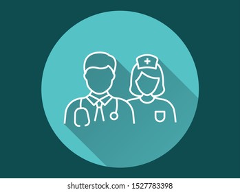 Doctor vector icon with long shadow. Simple illustration isolated for graphic and web design.