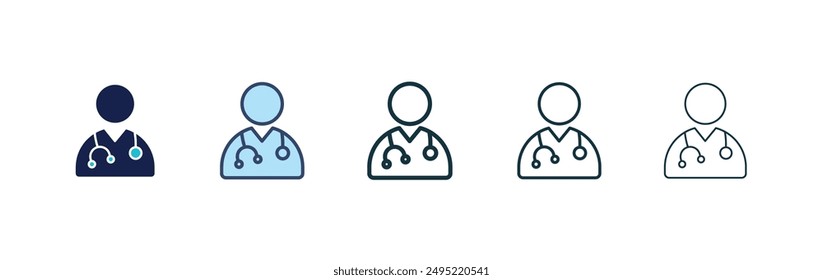 Doctor vector icon set black filled and outlined style.