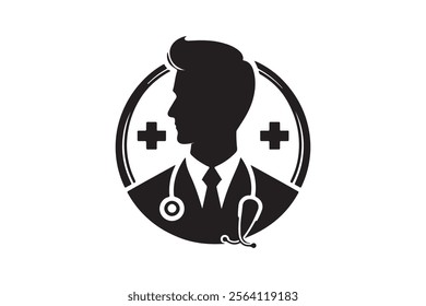 Doctor vector icon silhouette in white background