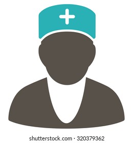 Doctor vector icon. Style is bicolor flat symbol, grey and cyan colors, rounded angles, white background.