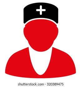 Doctor vector icon. Style is bicolor flat symbol, intensive red and black colors, rounded angles, white background.
