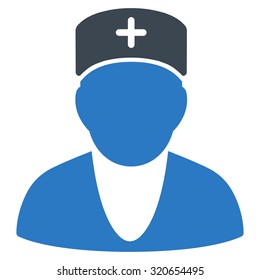 Doctor vector icon. Style is bicolor flat symbol, smooth blue colors, rounded angles, white background.