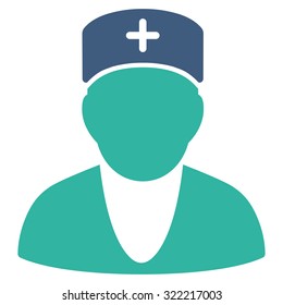 Doctor vector icon. Style is bicolor flat symbol, cobalt and cyan colors, rounded angles, white background.