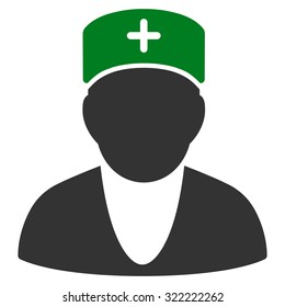 Doctor vector icon. Style is bi-color flat symbol, green and gray colors, rounded angles, white background.