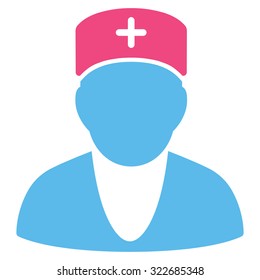 Doctor vector icon. Style is bicolor flat symbol, pink and blue colors, rounded angles, white background.