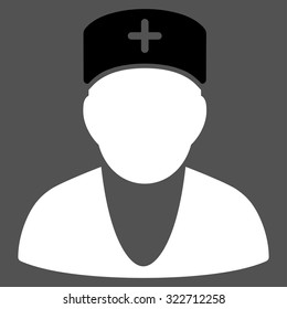 Doctor vector icon. Style is bicolor flat symbol, black and white colors, rounded angles, gray background.