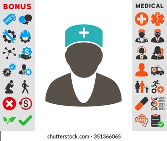 Doctor vector icon. Style is bicolor flat symbol, grey and cyan colors, rounded angles, white background.