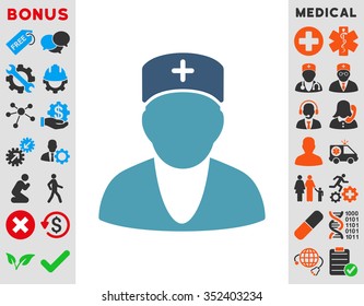 Doctor vector icon. Style is bicolor flat symbol, cyan and blue colors, rounded angles, white background.