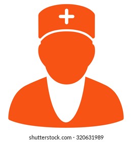 Doctor vector icon. Style is flat symbol, orange color, rounded angles, white background.