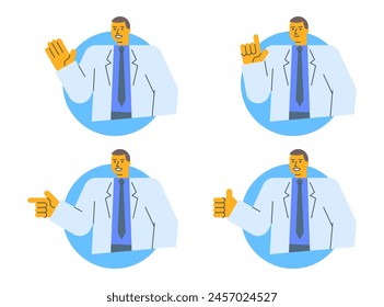 Iconos vectoriales del doctor establecen la parte uno. carácter de Vector