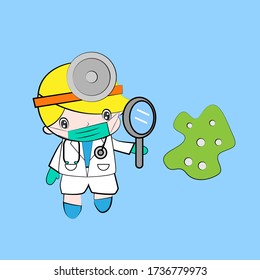 doctor vector illustration of cute chibi character isolated for kids learn jobs. Background, t-shirt, card and sticker profession