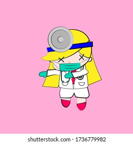 ilustración del vector médico del personaje lindo chibi aislado para los niños aprenden a trabajar. Antecedentes, profesión de camisetas, tarjetas y pegatinas