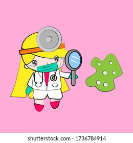ilustración del vector médico del personaje lindo chibi aislado para los niños aprenden a trabajar. Antecedentes, profesión de camisetas, tarjetas y pegatinas