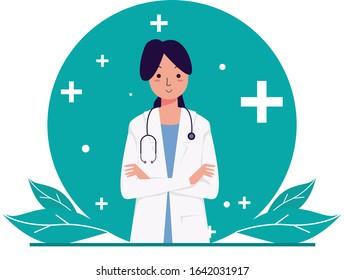 Doctor Vector Illustration, Flat Design, Simple design, Woman, Nurse, Medical