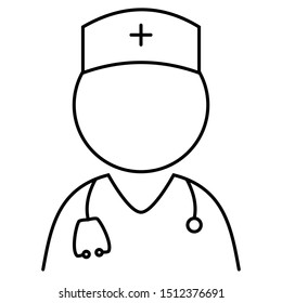 Doctor vector illustration with hat and stethoscope in black and white.