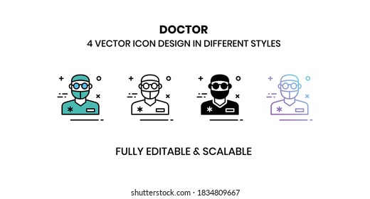 Iconos de la ilustración del vector del doctor con un estilo diferente
