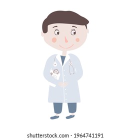 Doctor Vector Illustration. Surgeon, Dentist. For hospital presentation, advertisement, business card, website. Medical clinic booklet. shirt design. Kid flash card. Printable games. Profession ABC. 