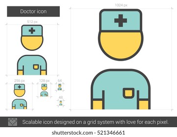 Doctor vector line icon isolated on white background. Doctor line icon for infographic, website or app. Scalable icon designed on a grid system.