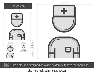 Doctor vector line icon isolated on white background. Doctor line icon for infographic, website or app. Scalable icon designed on a grid system.