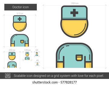 Doctor vector line icon isolated on white background. Doctor line icon for infographic, website or app. Scalable icon designed on a grid system.