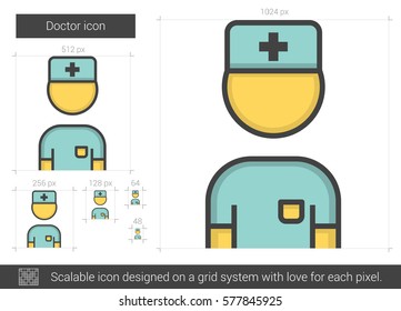 Doctor vector line icon isolated on white background. Doctor line icon for infographic, website or app. Scalable icon designed on a grid system.