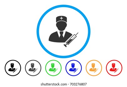 Doctor vector rounded icon. Image style is a flat gray icon symbol inside a blue circle. Additional color variants are gray, black, blue, green, red, orange.