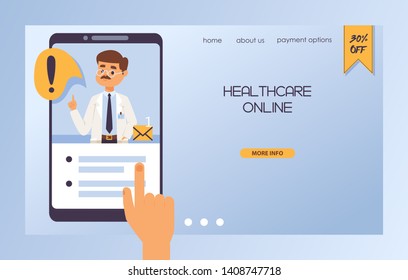 Doctor vector web-page doctoral character professional medical worker physician with medicine-chest in clinic illustration backdrop web landing page of hospital ad banner background.