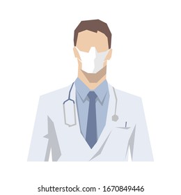Doctor con velo, aislado diseño plano ilustración vectorial. Especialista en coronavirus, prevención de virus, cuarentena
